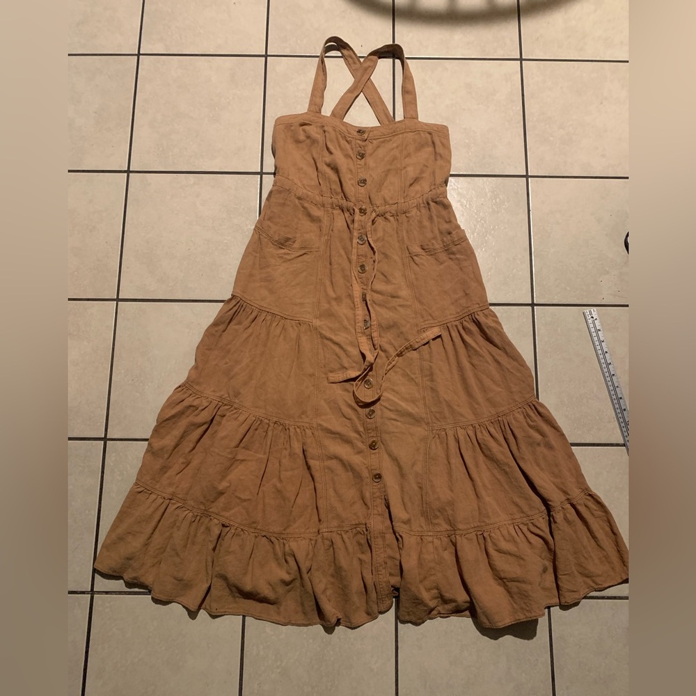 Free People Catch The Breeze Button Front Tiered Maxi Dress Women's Small Brown